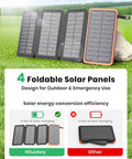 Outdoor Solar Charger 25000mAh with four solar panels USB C power bank featuring 3A fast charge for camping use