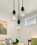 Industrial 3 Light Pendant Lighting With Adjustable 39.4 Inch Cords, Clear Glass Shade For Kitchen Island, Dining Room, Hallway And Bedroom, E26 Base Ready hanging in living room
