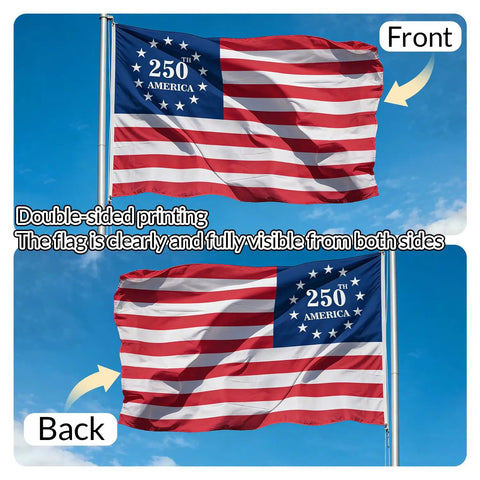 Double Sided 3 Ply 250th Anniversary American Flag 3 By 5 Feet Indoor Outdoor Patriotic Decor 1776 2026 front and back view