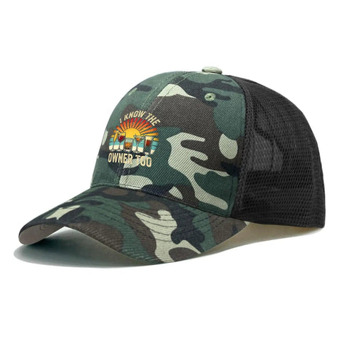 Everyday Camouflage Trucker Cap For Men with mesh back, camo pattern, and front graphic design. Perfect for outdoor activities.