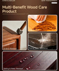Multi-Benefit Wood Care Product image showing scratch-resistant and water-resistant features for outdoor use.
