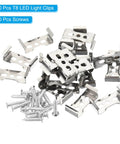 20 Pack T8 LED Light Clips For Fluorescent Tubes Stainless Steel Mounting Brackets With Screws For Easy Install On Ceiling Light Fixtures In Home Office 4mm Mounting Hole M4 Screws Included Compact 33.5mm By 11.5mm Clip Size.
