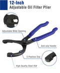 Heavy Duty Universal Oil Filter Wrench Set Featuring Adjustable Pliers And Three Jaw Remover For Smooth Car Truck Suv Maintenance with 12-inch pliers.