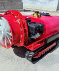 Remote Control Tracked Crawler Sprayer Machine For Agricultural Farming And Orchard Use Durable Wheeled Tank With Handset Operated Pump System, red design with fan.