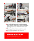 Installation steps for the Hella Tough Variable Speed Belt Sander With 72 By 2 Inch Sandpaper Belt demonstrating belt setup and grinding wheel.
