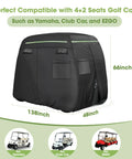 Heavy Duty Built Tough 600D Golf Cart Cover For 6 Passengers Outdoor All Weather Protection with zippered pockets and reflective strips.
