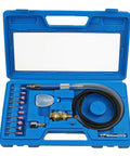 Air Powered Pencil Die Grinder Kit Pumping 65000 Rpm Beefed Up Torque With Ergonomic Pen Grip and lightweight aluminum body in blue toolbox with accessories.