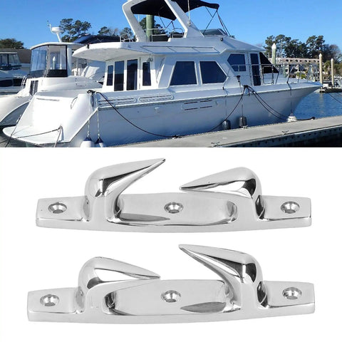 Two Pack 316 Stainless Steel Mooring Cleats 4.69 Inch Left Right Design for Boats Yachts and Marine Anchoring