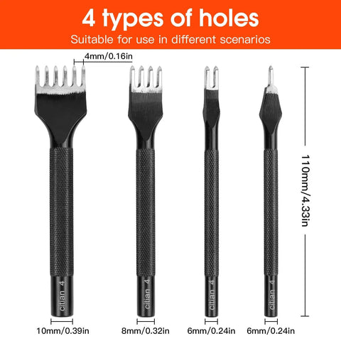 Pro Grade Leather Craft Tools Set With Diamond Stitch Punches 4mm Prongs Inner Teeth Tapered Design For Smooth Labor Saving Punching And Durable High Carbon Steel Build