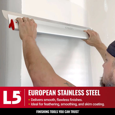 Person using 24-Inch Skimming Blade With 0.3mm German Stainless Steel Insert Replaceable Blade And Ergonomic Aluminum Profile