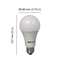 Dimmable LED Light Bulbs 5000K Daylight 4 Pack, 1600 Lumens, side view with dimensions, 17.5W, 100W Replacement, Energy Star