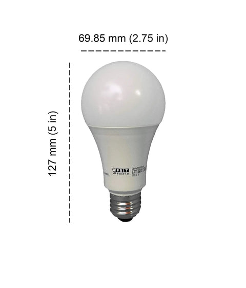 Dimmable LED Light Bulbs 5000K Daylight 4 Pack, 1600 Lumens, side view with dimensions, 17.5W, 100W Replacement, Energy Star