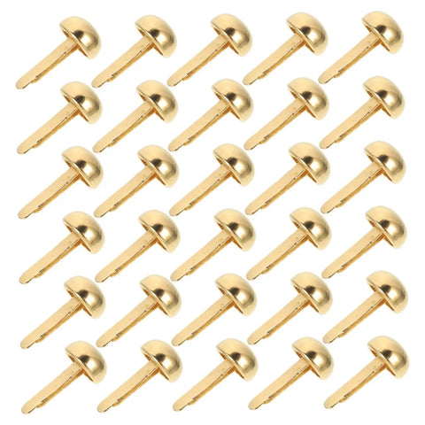 Collection of gold fasteners from 200Pcs Miniature Nails Tacks Pins Brads For Paper Crafts Scrapbooking Fasteners For Diy Projects Jewelry Box Nails Panel Assortment Set For Card Making Gift Boxes And Home Decor.
