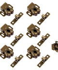 Image of six-pack bronze finish cabinet door latches with screws and double roller catch hardware for cabinets and RV use.