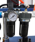 Built Like A Tank 1102 Pound Pneumatic Punch Press With Digital Display Controller showing gauge and filters for pneumatic system.