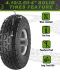 Flat Free Ten Inch Rugged Solid Rubber Wheel Set With Five Eighth Axle Bore And Two Point Two Inch Hub Offset Four Pack