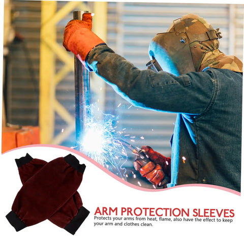 Heavy Duty Welding Arm Sleeves Featuring Flame Resistant Heat Burn Coverage And Flexible Elastic Fit Designed For Mechanics Welders And Tradesmen Demanding Badass Daily Protection in action while welding.
