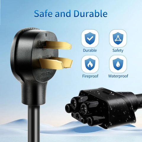 NEMA 10-30 Adapter For Tesla Gen 2 Mobile Connector, 240V 24A Dryer Outlet EV Charger Adapter with close-up plug details