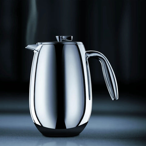 Thermal French Press Coffee Maker 51 Oz Double Wall Stainless Steel Insulated Plunger with glossy chrome trim.