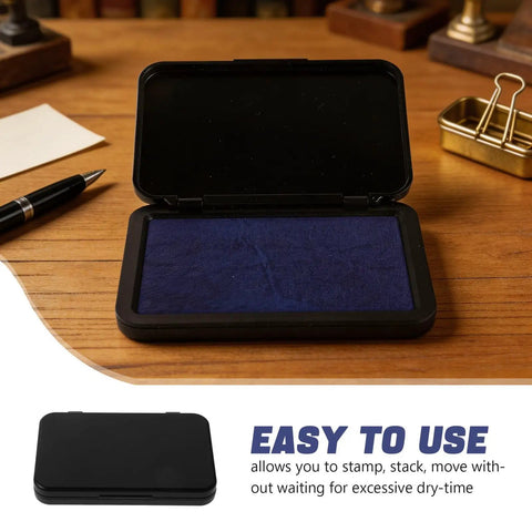 Top Tier Fast Dry Ink Pad For Rubber Stamps And Crafting Projects Quick Curing Non Toxic Acid Free Formula displayed on desk.