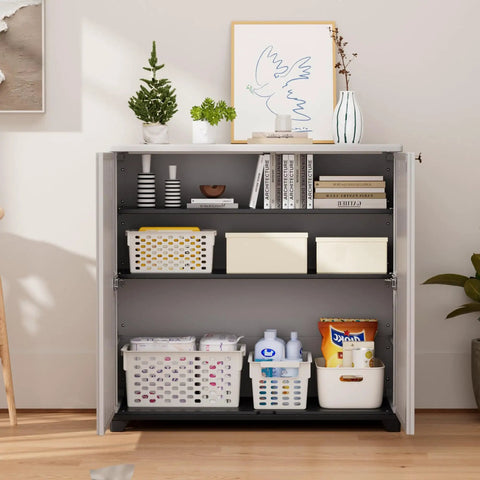 Indoor Outdoor Plastic Storage Cabinet With One Shelf 34 X 15 X 34 Inches White Weather Resistant UV Protected in living room