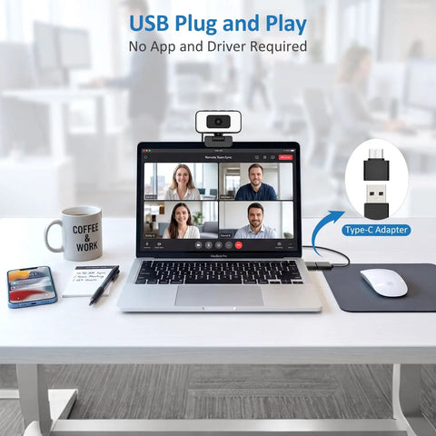 2K Webcam With Built In Ring Light Ultra HD Web Camera For Desktop Computers Delivers Crisp 30Fps Footage optimized for video calls on a laptop.