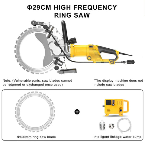 Professional Grade 8000W Brushless Concrete Wall Cutting Saw With 29Cm And 39Cm Blades, showcasing 29cm ring saw design and features.
