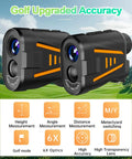 Game Changer Golf Rangefinder With Slope Compensation, 1800 Yard Laser, dual lens, 6x magnification on golf course background.
