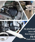 Driveline Lubricant Kit For Ford Drive Shaft Boot Repair One Set That Fixes Driveline Clunk From Dry Splines And Keeps Your Ford Truck Shifting Smooth On F150 And Other Ford Models showing driveshaft, grease tube, and metal band