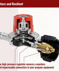 CALPOSE 5ft high-pressure propane regulator hose with red adjustment knob and braided stainless-steel hose.