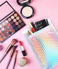 Dope Metallic Bubble Mailers Set, 50 Self Seal Padded Envelopes with cosmetics on pink background