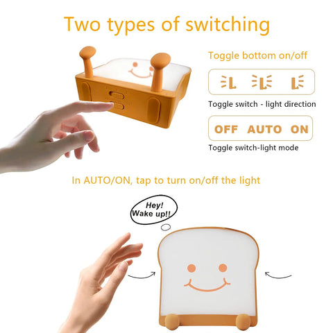 Toast Shaped Night Light With Cute Smile Face Double Or Single Side LED Toast Lamp Warm 4000K Eye Friendly Lit Glow for bedroom