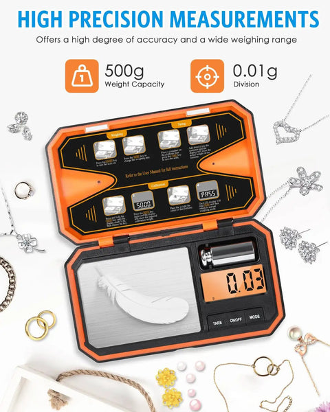 Pocket Digital Scale High Precision 500g Capacity And 0.01g Increments LCD Display Tare Function Six Unit Modes for various items