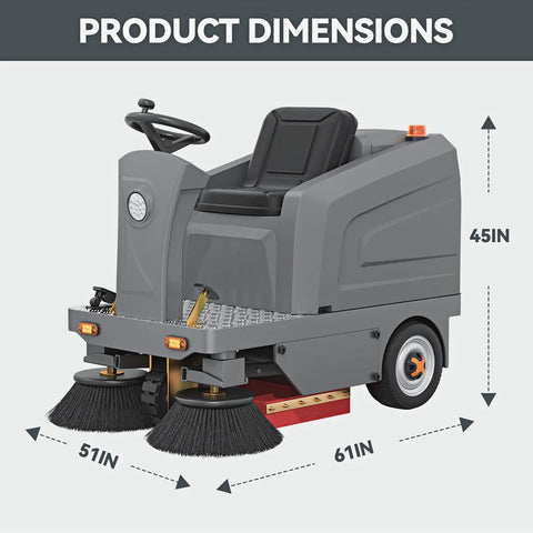 Velwoxk 51 Inch Ride-On Industrial Floor Sweeper Machine With Powerful Brooms And Vacuum Suction. Features A Generous 27 Gallon Hopper And 11 Gallon Water Tank For Spotless Jobsites. Achieve Crazy High Efficiency Of Over 92 Thousand Square Feet Per Hour