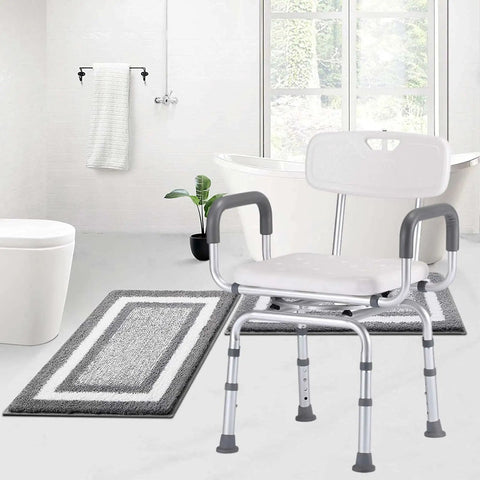 360 Degree Swivel Shower Chair With Arms And Back, Heavy Duty Bath Bench, adjustable, in bathroom setting