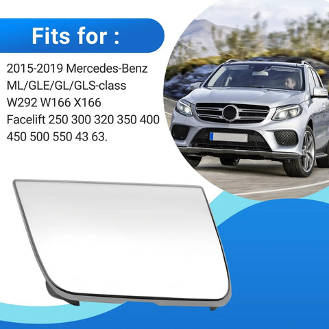 Mercedes Benz Chrome Rear Bumper Tow Hook Eye Cap Cover Replacement Fits 2015 2019 ML GLE GL GLS W166 W292 Models 1668852323 Easy Install Durable OE Grade Plus shown with illustration and SUV