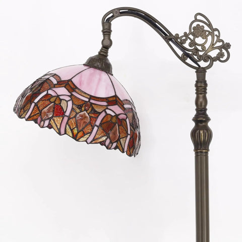 Tiffany Style Floor Lamp With Stained Glass Shade Adjustable Arched Gooseneck 66 Inch Tall Bronze Base Antique Reading Light