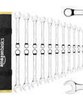 Combination Metric And SAE Wrench Set 24 Piece Portable With Drop Forged Chrome Wrenches In Nylon Roll Up Case