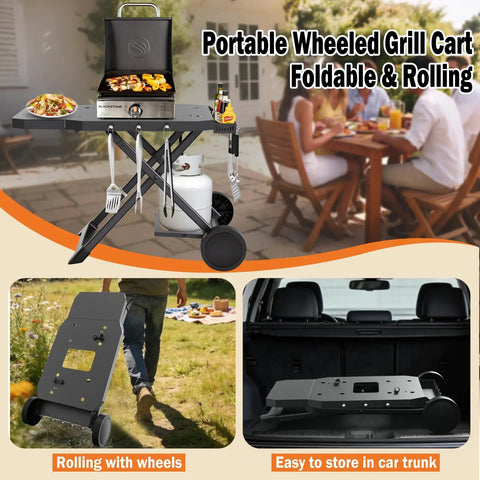 Foldable Grill Cart For Blackstone 17 And 22 Inch Tabletop Griddles And Weber Q Series Grills Portable Stand With Shelf