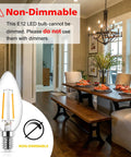 LED E12 Candelabra Bulbs 4W 2700K Warm White Bright Filament Clear Glass Non Dimmable 40W Equivalent Long Lasting