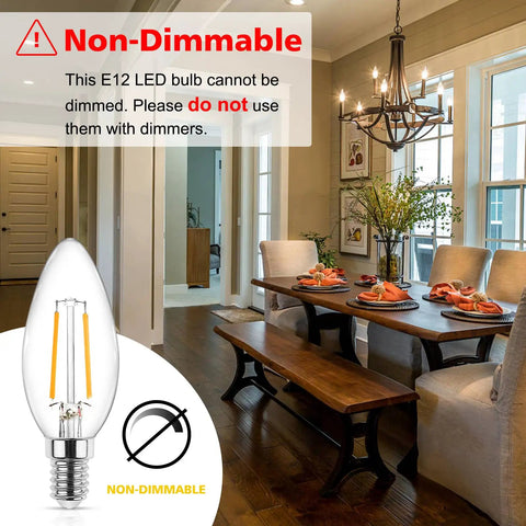 LED E12 Candelabra Bulbs 4W 2700K Warm White Bright Filament Clear Glass Non Dimmable 40W Equivalent Long Lasting