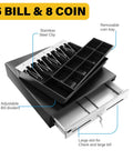 Heavy Duty 18 Inch POS Cash Drawer With Stainless Front And Ball Bearing Slides, Holds 5 Bills And 8 Coins, Removable Coin Tray