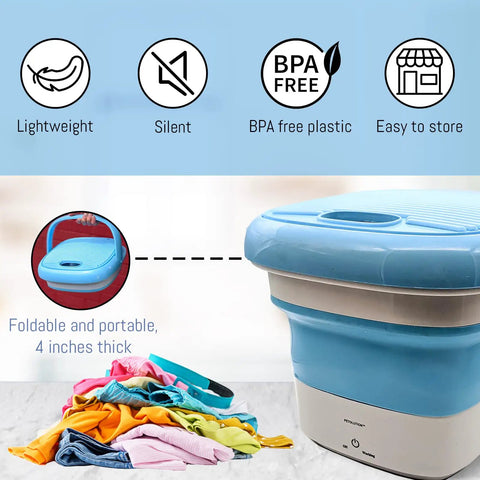 Compact Foldable Portable Washing Machine For Camping And Small Spaces, ultralight collapsible bucket washer with colorful clothes