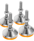 Top Notch Heavy Duty Adjustable Machine Levelers With Carbon Steel Caps And Grippy Rubber Bases For A Rock Solid Setup On Drill Presses And Lathes Pack Of Four, showing chrome and orange color detail.