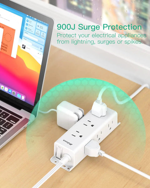 900J surge protection with 10 Ft Extension Cord Power Strip Pack With Flat Plug, 2 Pack 9 Outlet Surge Protector on desk setup