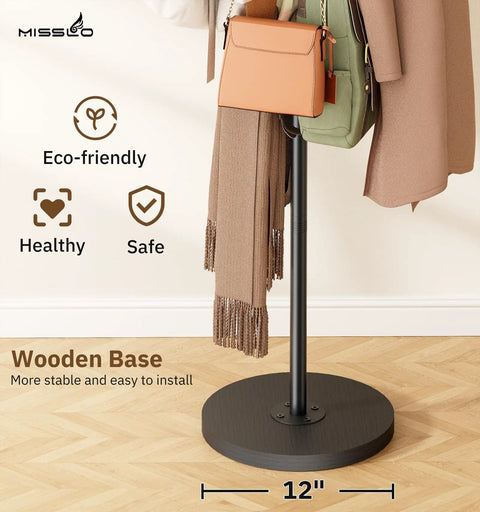 Heavy Duty Freestanding Coat Rack With Solid Wood Base And Metal Coat Tree 6 Hook Hanger Stand For Jackets Hats Bags No Wobble Sturdy
