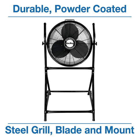 18-Inch Industrial Grade High Velocity Roll-About Fan Stand for Work Sites, Rugged and Portable Air Circulation, Powder Coated Steel