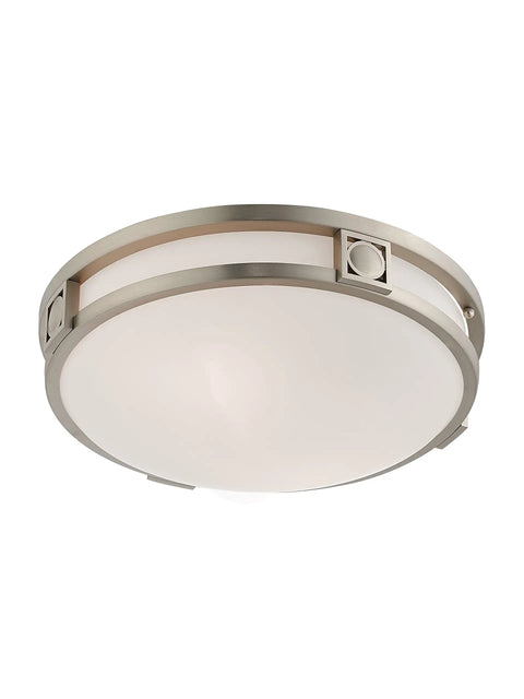 Titania 2-Light Ceiling Mount Fixture In Brushed Nickel With Transitional Design And Steel Construction, close-up view