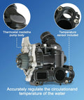 Complete Top Notch Thermostat And Water Pump Housing Assembly Compatible With Audi A3 A4 A5 A6 Q3 Q5 TT Allroad Passat Jetta Golf GTI CC Beetle OEM Replacement High Quality Ready To Install with detailed view of thermostat and sensor