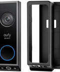 Rock Solid No Drill Adhesive Doorbell Mount For Eufy E340 Only secure holder bracket with a sleek black finish and sturdy design.
